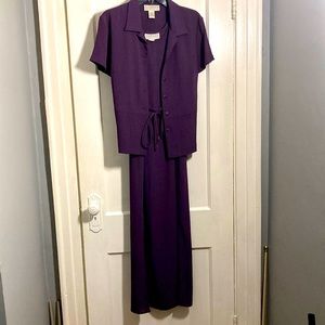 Two piece dress set. Purple, size medium with belt and two slits on the side.